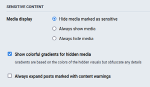 screenshot of Mastodon menu showing content warning options